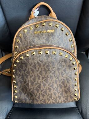 Michael Kors Brown Studded Logo Backpack